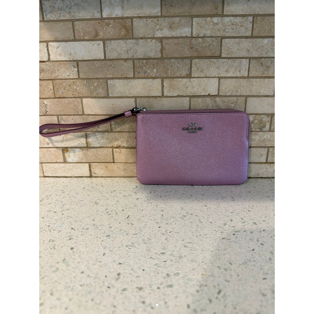 Coach Metallic‎ Pink  Wristlet Wallet Clutch Zip Pouch Pebbled